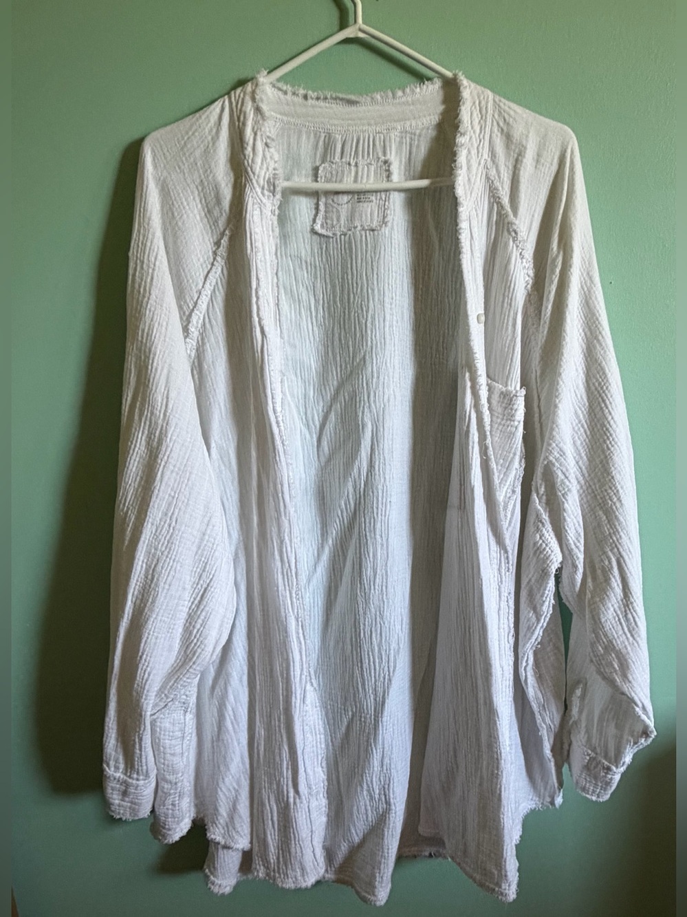 aerie White Textured Open-Front Lightweight Shirt